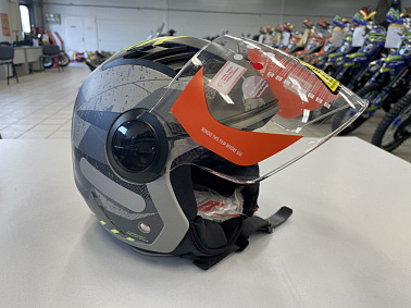 Шлем открытый с визором HETOSHI XD1-260 цв. Серый с черно-зелеными вставками р. XXL